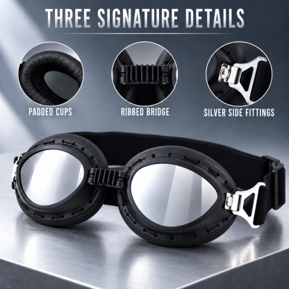 T07 Retro Motorcycle Goggles with Padded Eye Cups & Adjustable Strap