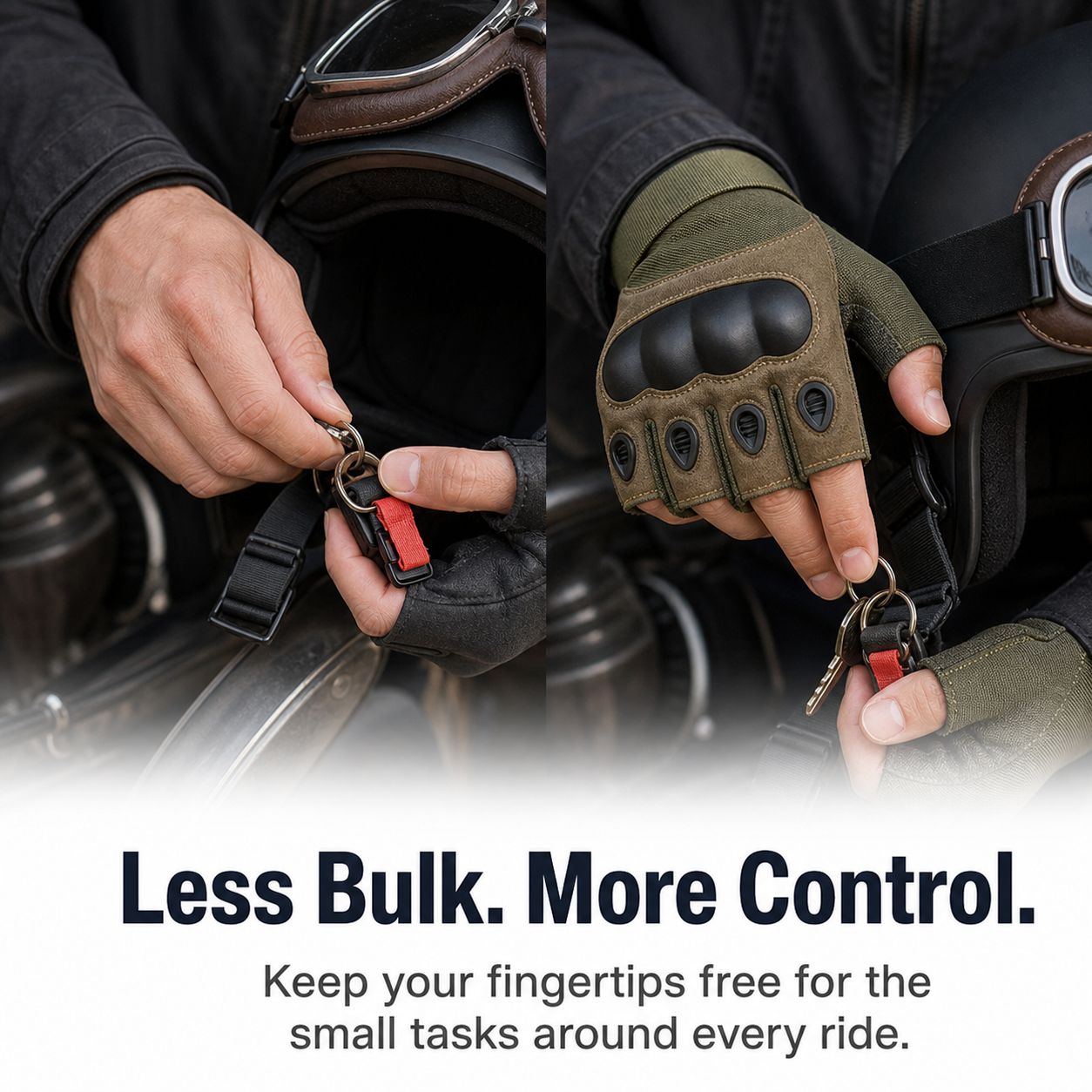 Fingerless gloves used for quick riding gear adjustments