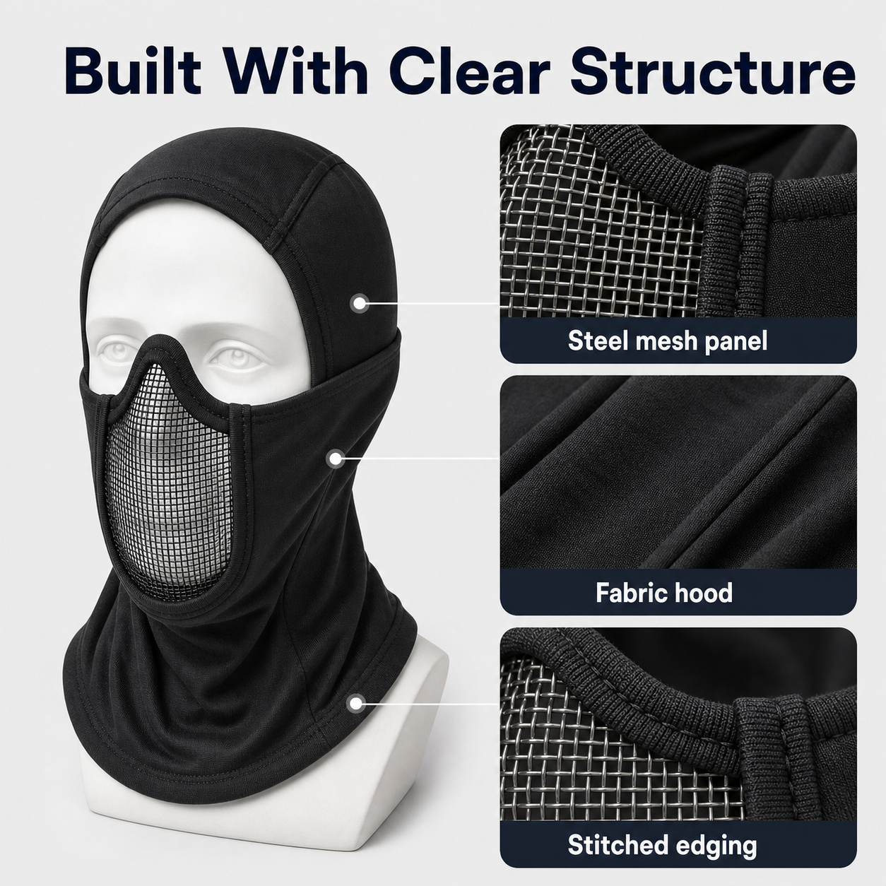Material construction of the tactical-style mesh hood