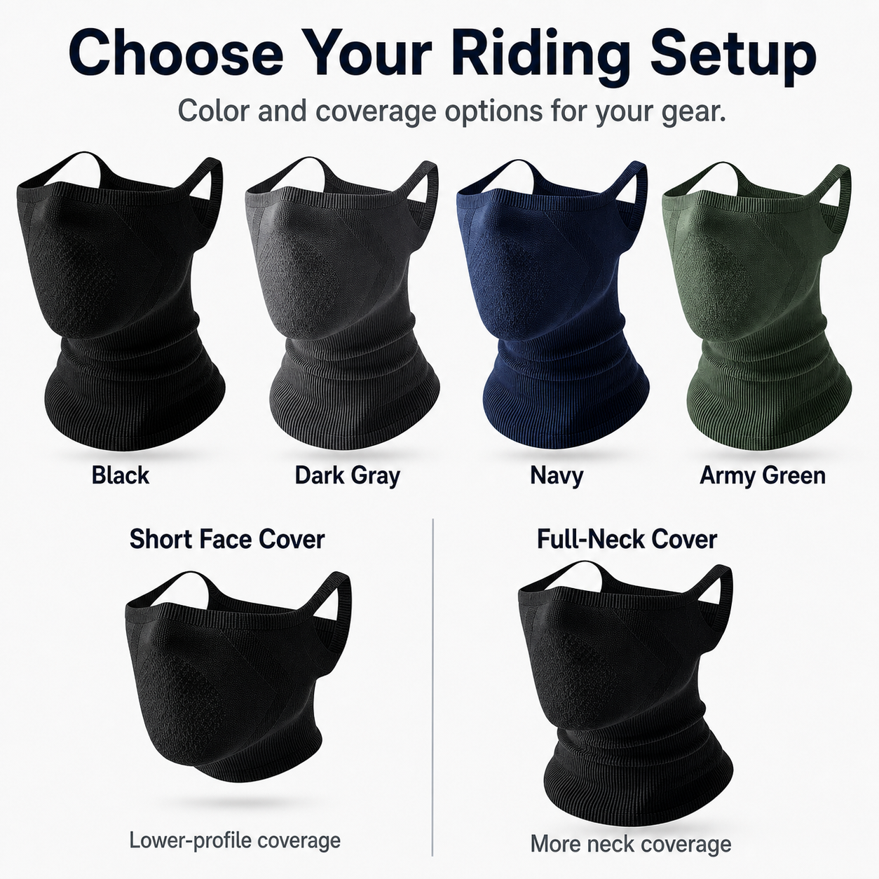 Short and long motorcycle face cover options