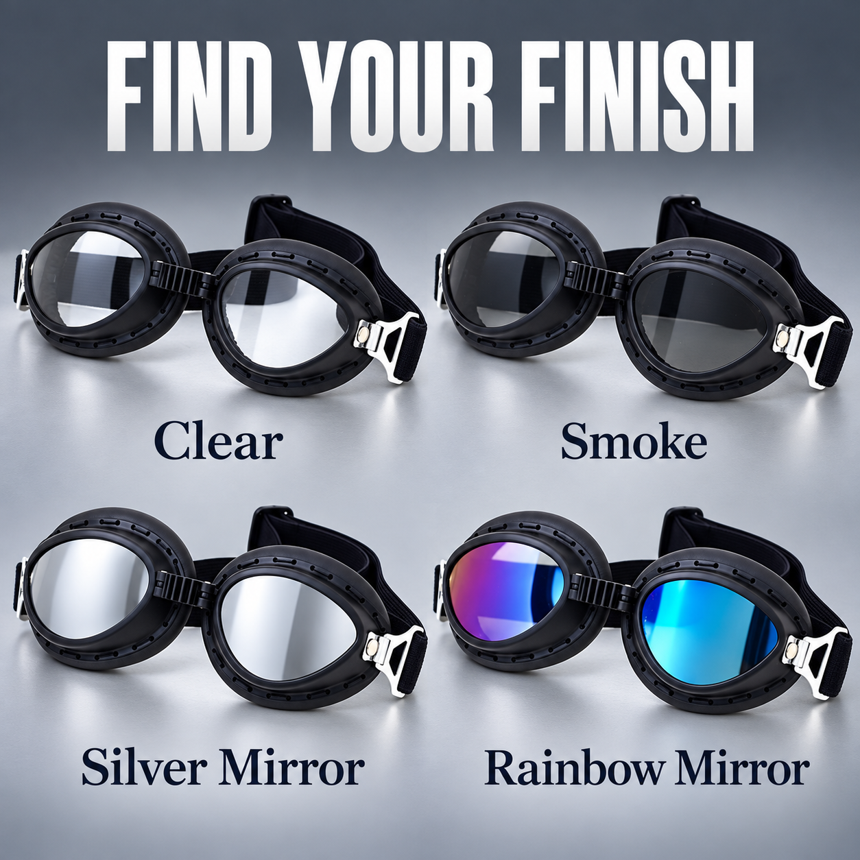 T07 Retro Motorcycle Goggles with Padded Eye Cups & Adjustable Strap