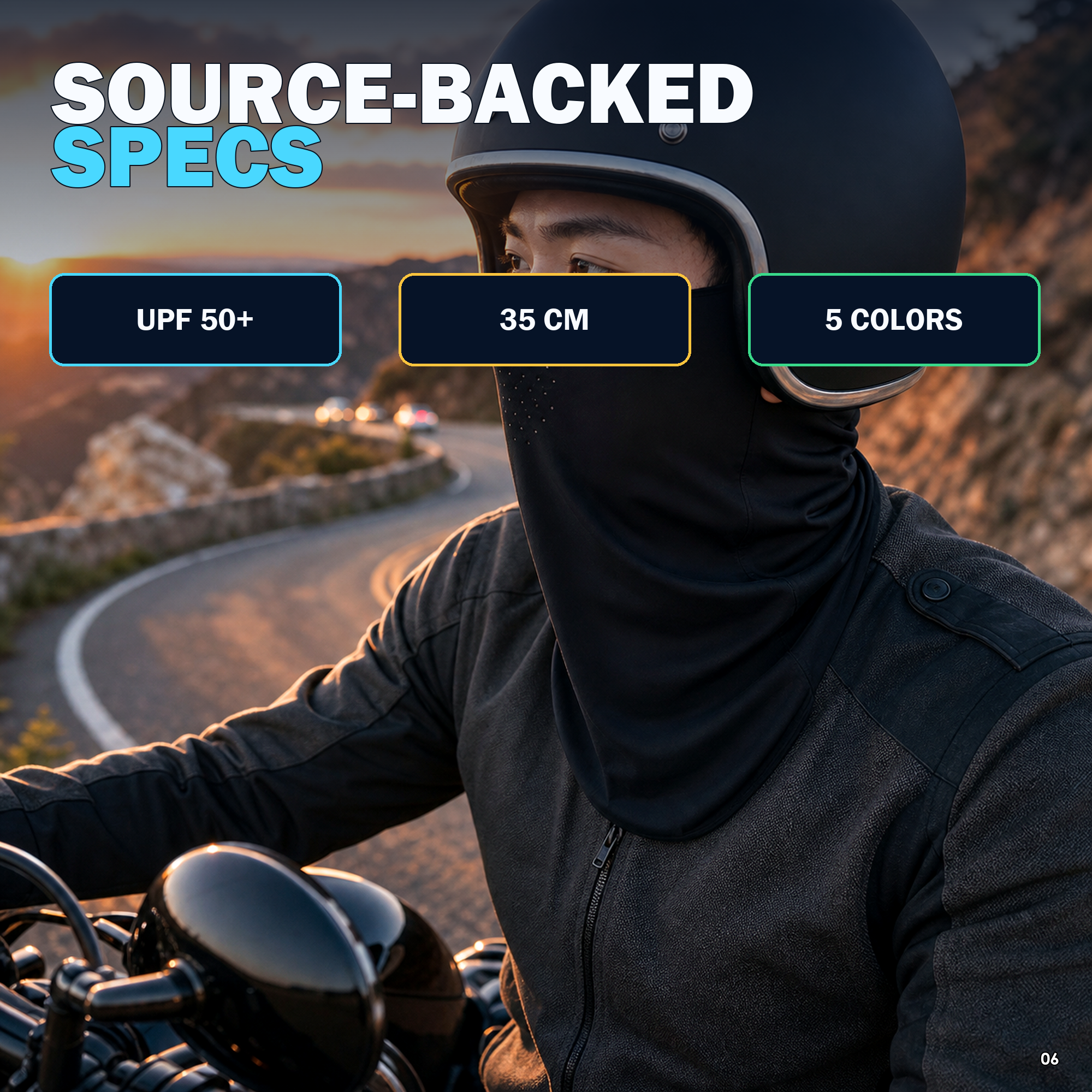 Product specifications and several supplier-shown ways to wear the lightweight cover