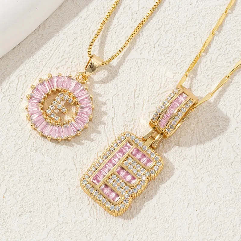 【Limit Edition Color-Pink】2 Pack - Initial Letter Pendant Necklaces