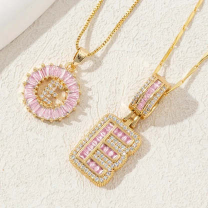 【Limit Edition Color-Pink】2 Pack - Initial Letter Pendant Necklaces