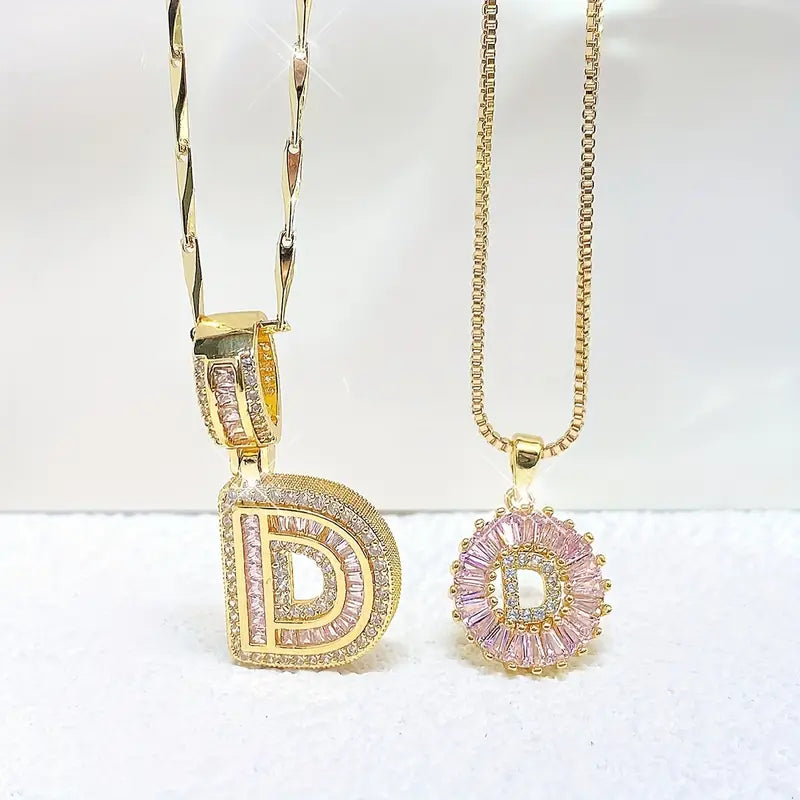 【Limit Edition Color-Pink】2 Pack - Initial Letter Pendant Necklaces