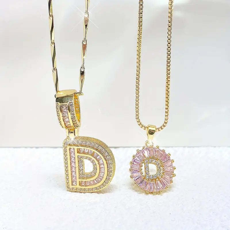 【Limit Edition Color-Pink】2 Pack - Initial Letter Pendant Necklaces