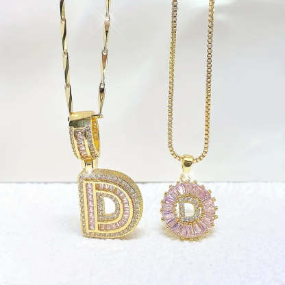 【Limit Edition Color-Pink】2 Pack - Initial Letter Pendant Necklaces