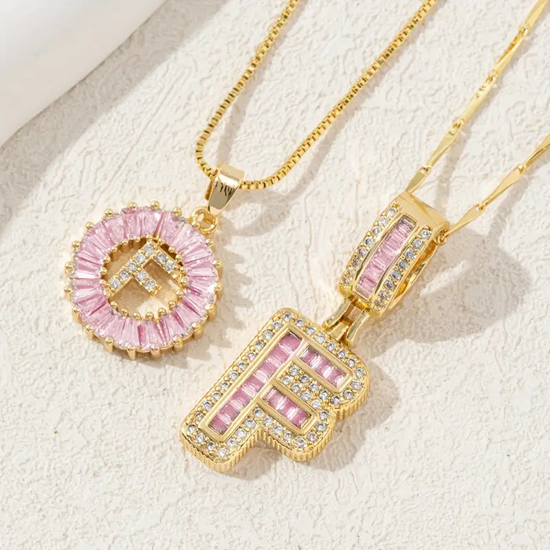 【Limit Edition Color-Pink】2 Pack - Initial Letter Pendant Necklaces