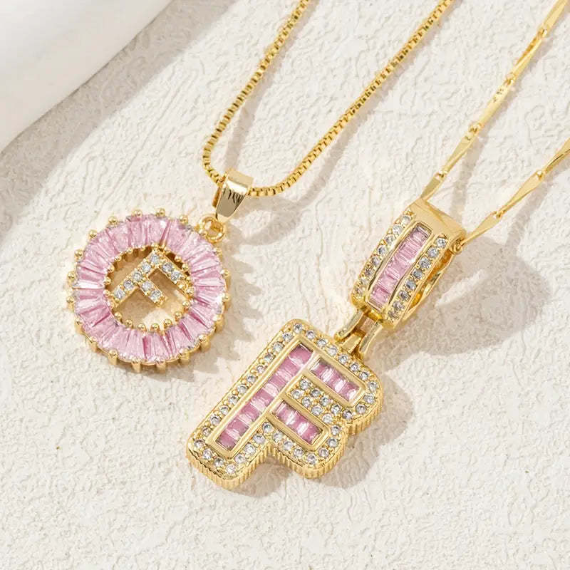 【Limit Edition Color-Pink】2 Pack - Initial Letter Pendant Necklaces