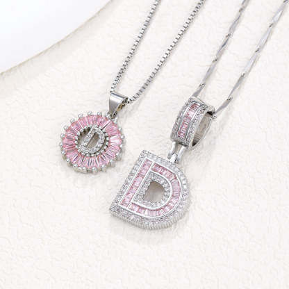 【Limit Edition Color-Pink】2 Pack - Initial Letter Pendant Necklaces
