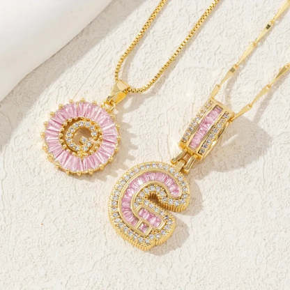 【Limit Edition Color-Pink】2 Pack - Initial Letter Pendant Necklaces