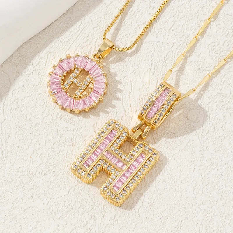 【Limit Edition Color-Pink】2 Pack - Initial Letter Pendant Necklaces