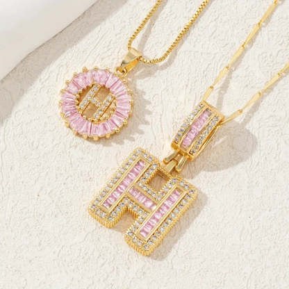 【Limit Edition Color-Pink】2 Pack - Initial Letter Pendant Necklaces