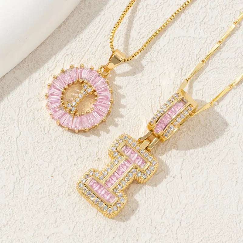 【Limit Edition Color-Pink】2 Pack - Initial Letter Pendant Necklaces