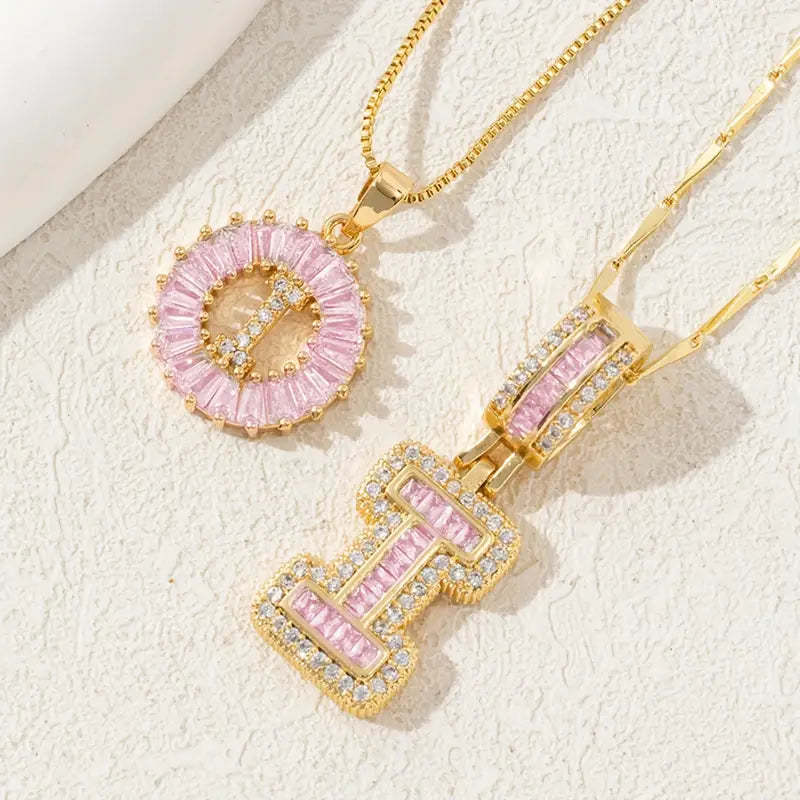 【Limit Edition Color-Pink】2 Pack - Initial Letter Pendant Necklaces