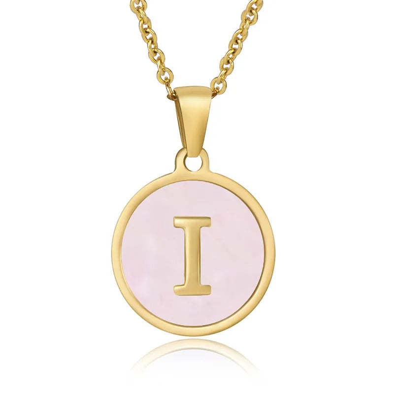 A-Z Letter Charms Round Enamel Alphabet Initial Necklace