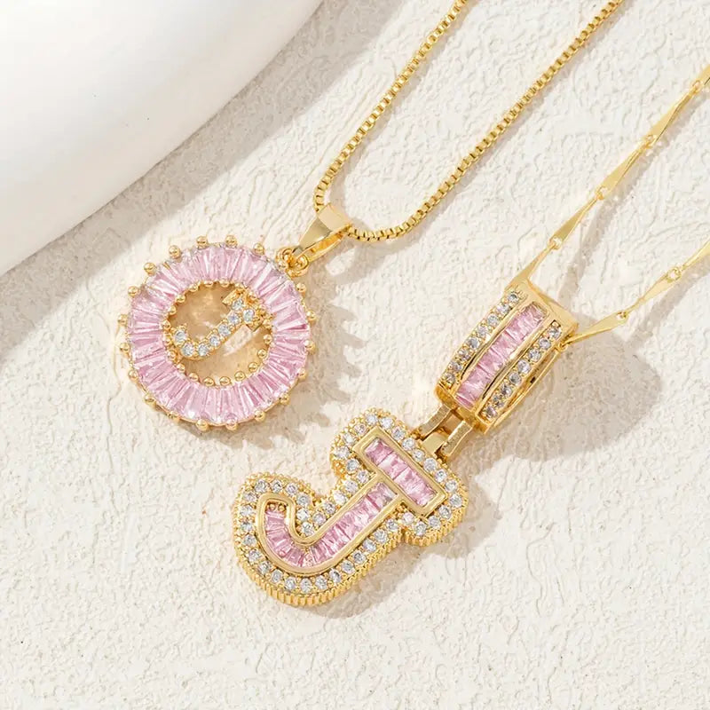 【Limit Edition Color-Pink】2 Pack - Initial Letter Pendant Necklaces