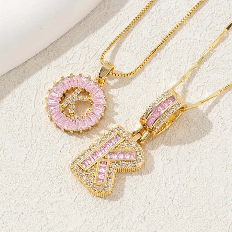 【Limit Edition Color-Pink】2 Pack - Initial Letter Pendant Necklaces