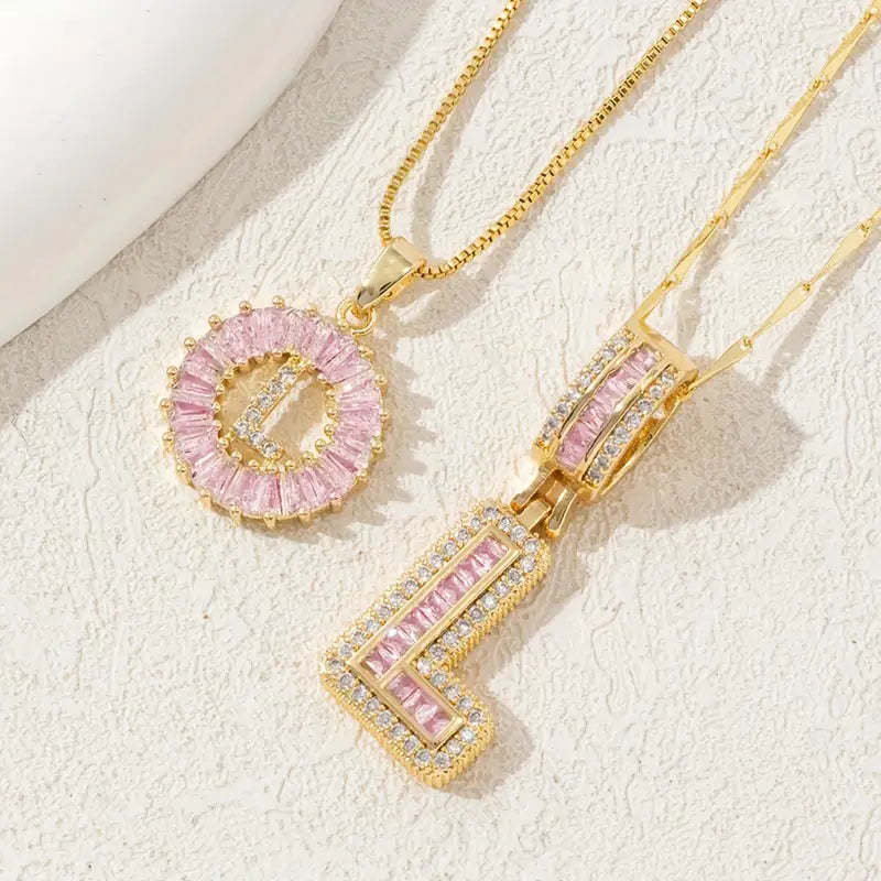 【Limit Edition Color-Pink】2 Pack - Initial Letter Pendant Necklaces