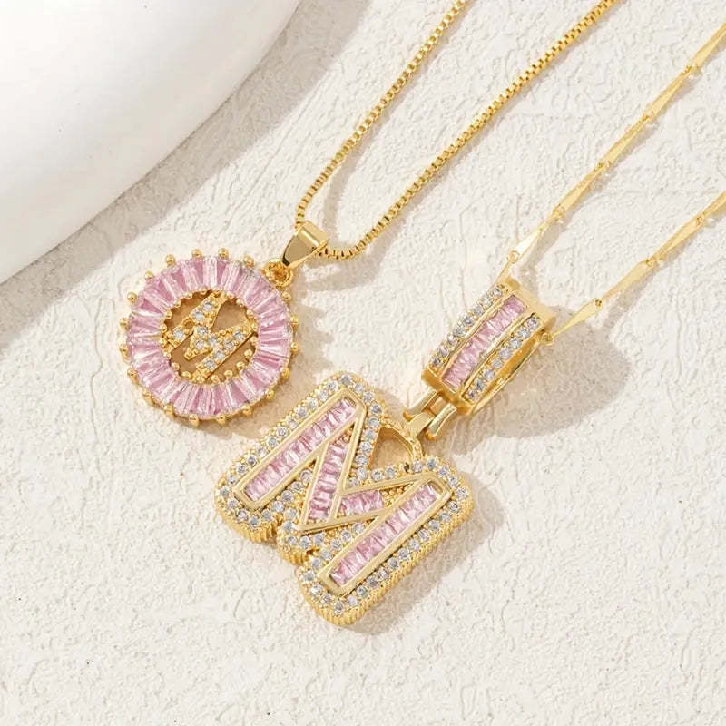 【Limit Edition Color-Pink】2 Pack - Initial Letter Pendant Necklaces