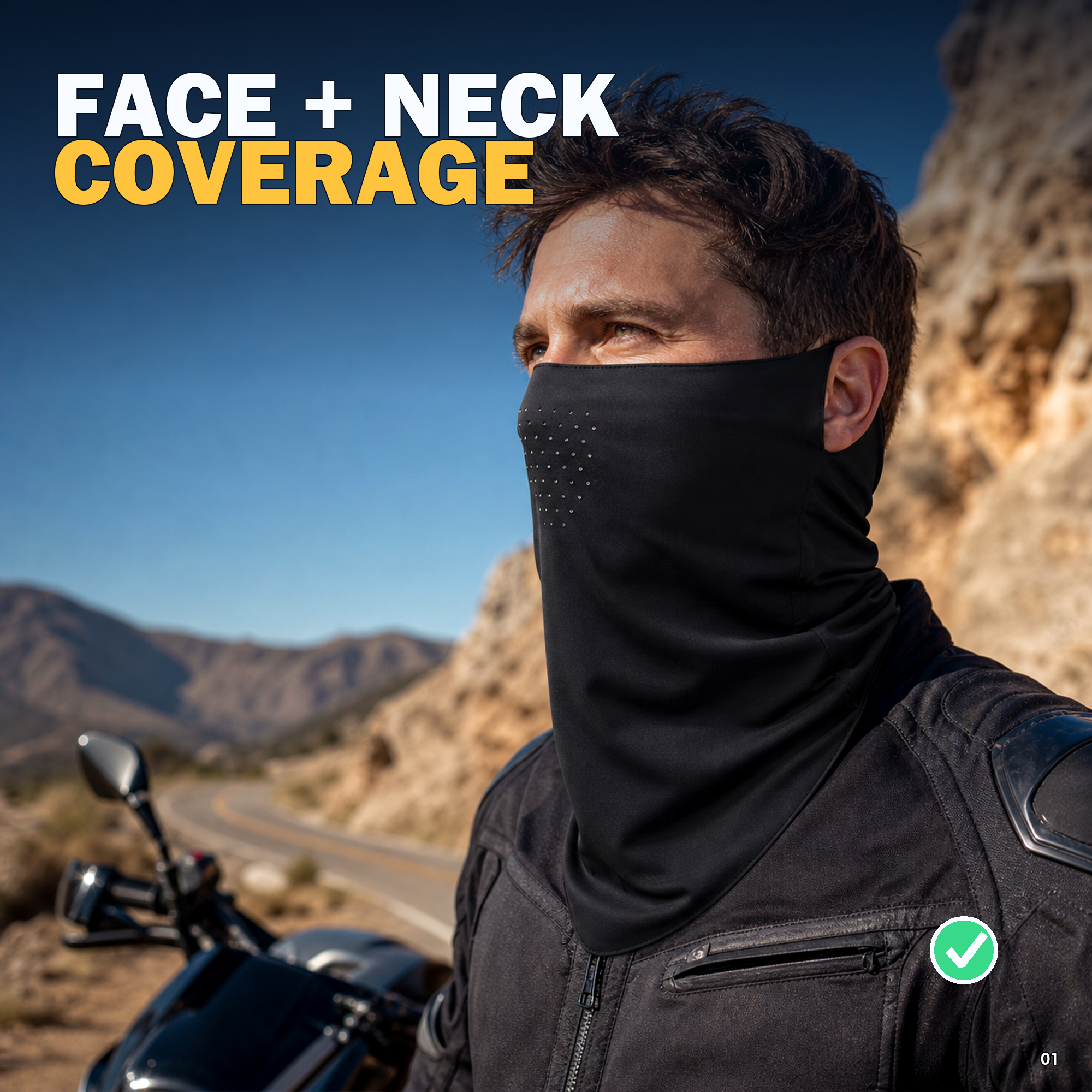 2-Pack UPF 50+ Cooling Motorcycle Face Cover with Breathable Neck Drape
