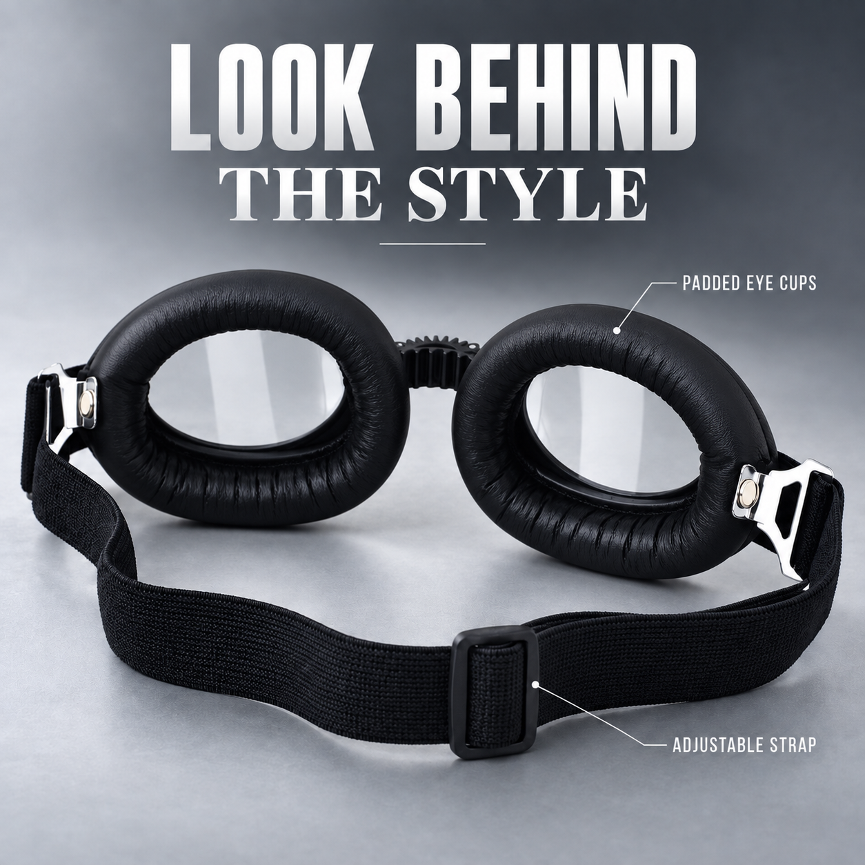 T07 Retro Motorcycle Goggles with Padded Eye Cups & Adjustable Strap