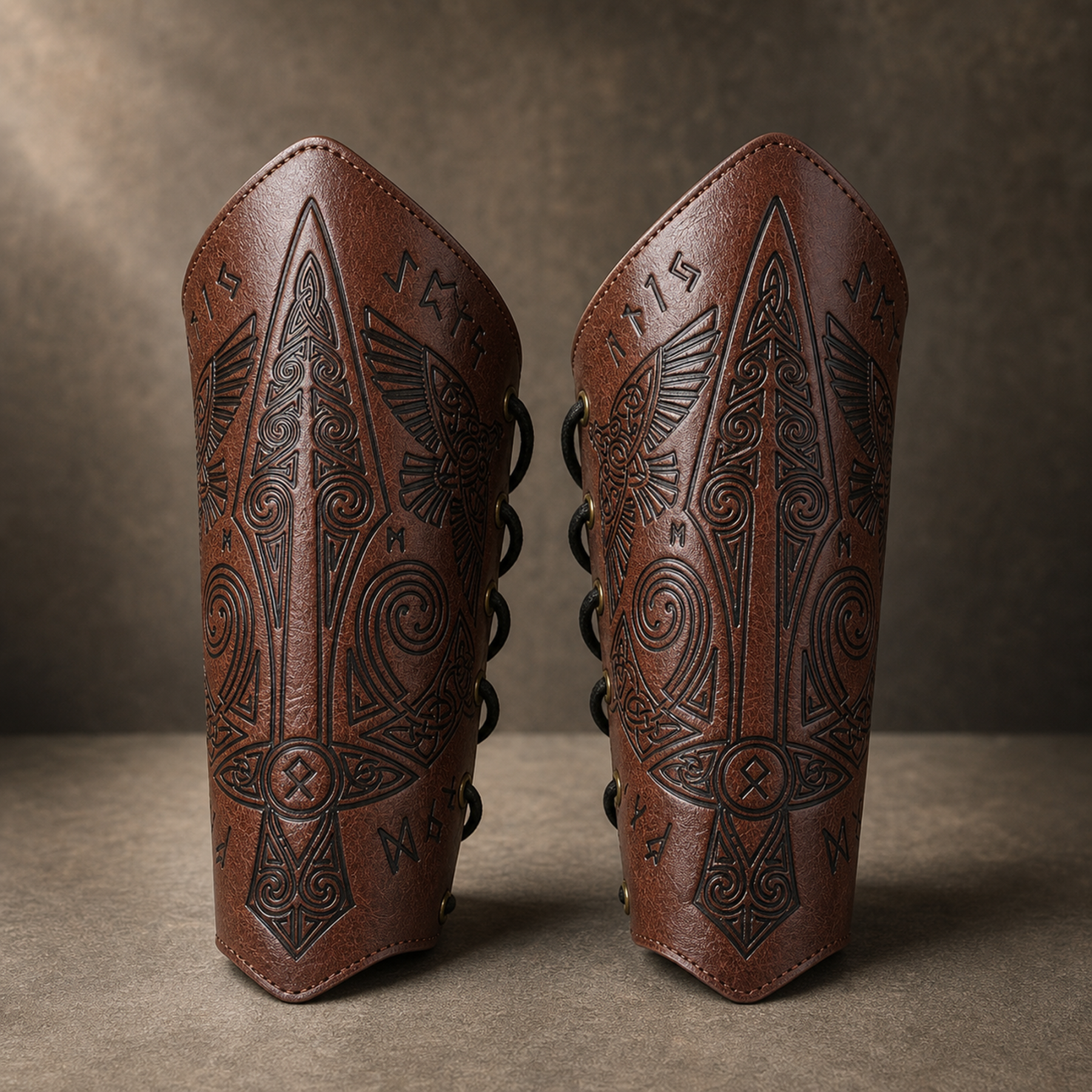 Viking Celtic Embossed Leather Bracers