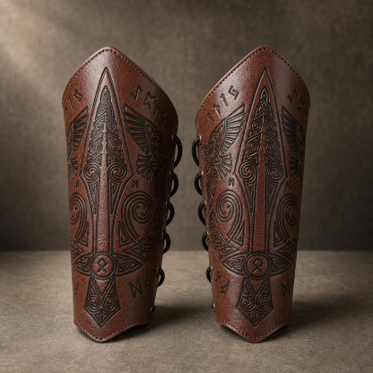 Viking Celtic Embossed Leather Bracers