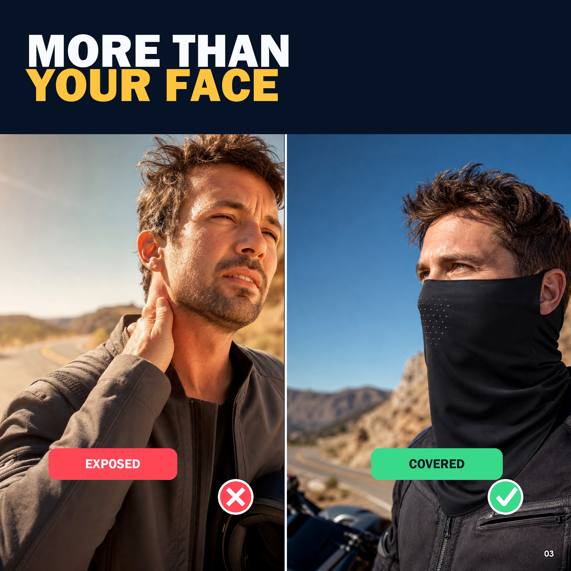 2-Pack UPF 50+ Cooling Motorcycle Face Cover with Breathable Neck Drape