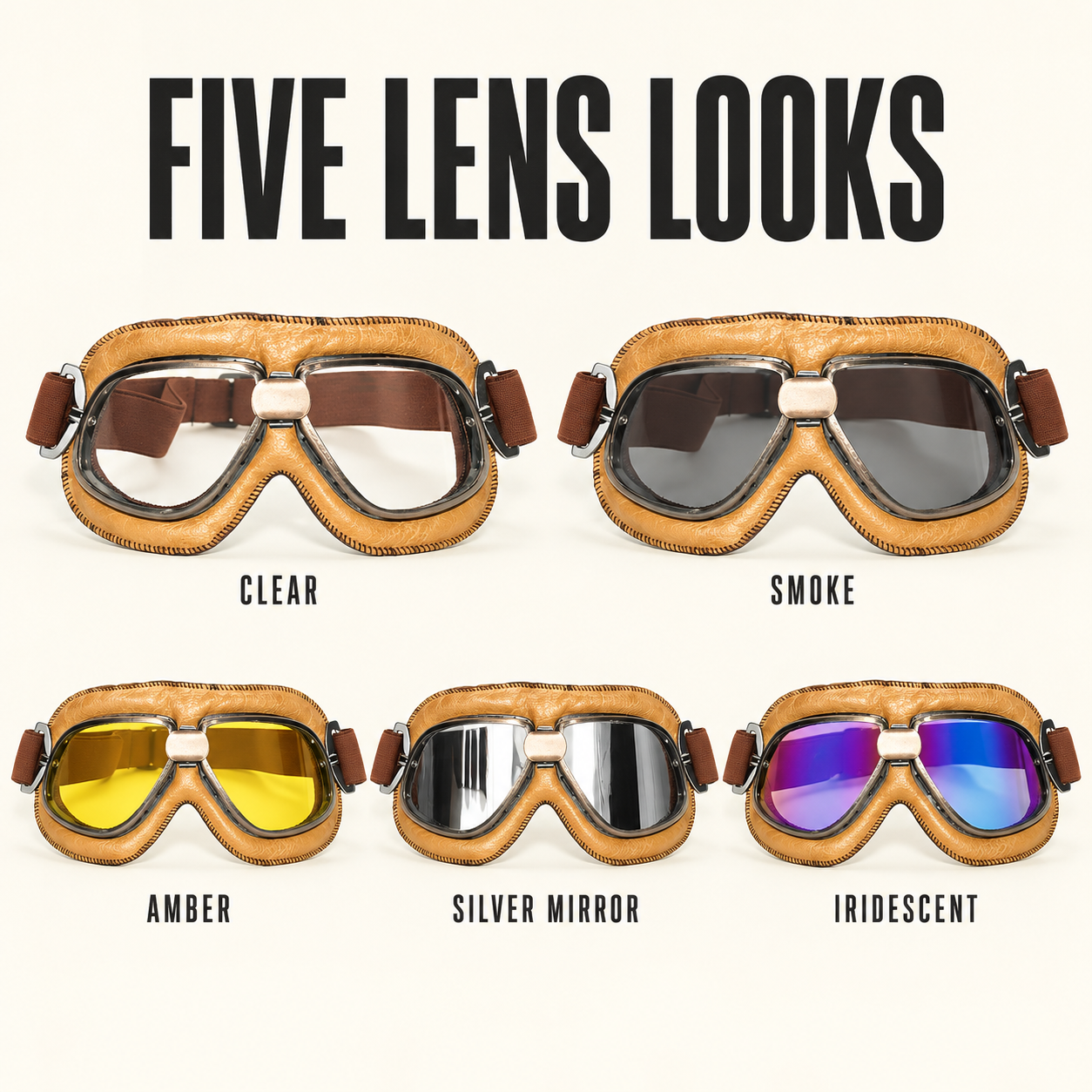 Windproof Vintage Aviator Goggles for Motorcycle Helmets – Padded Leather Riding Eyewear