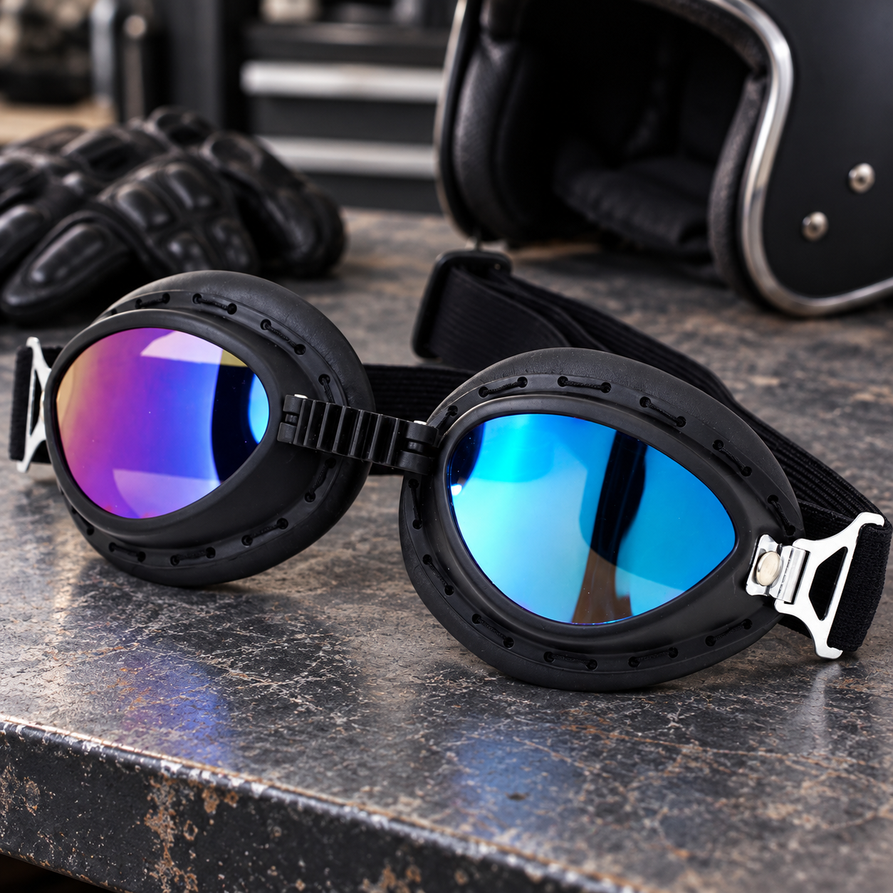 T07 Retro Motorcycle Goggles with Padded Eye Cups & Adjustable Strap