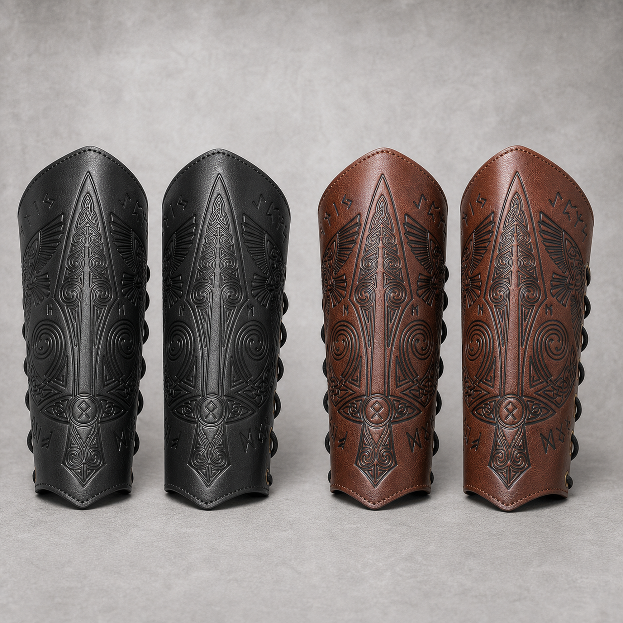 Viking Celtic Embossed Leather Bracers