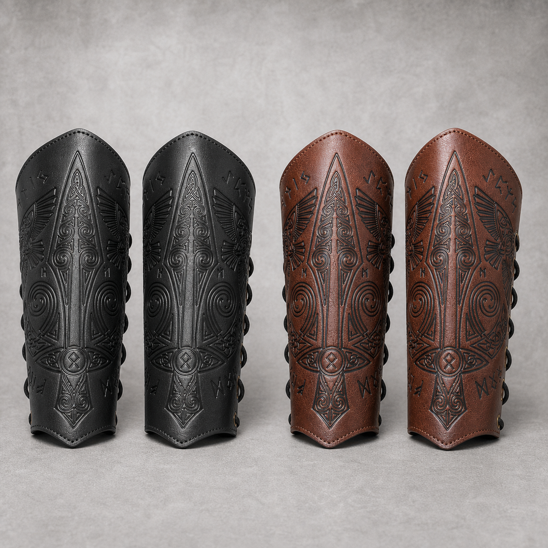 Viking Celtic Embossed Leather Bracers