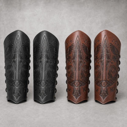 Viking Celtic Embossed Leather Bracers