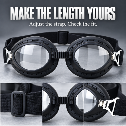 T07 Retro Motorcycle Goggles with Padded Eye Cups & Adjustable Strap