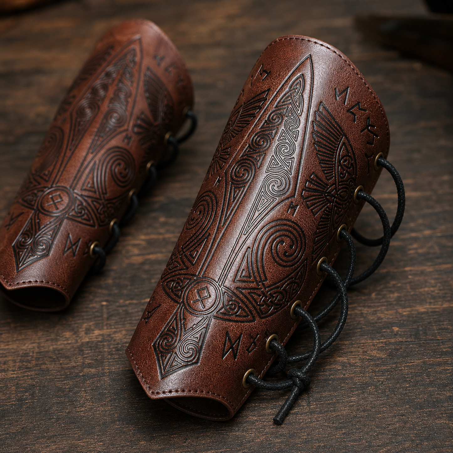 Viking Celtic Embossed Leather Bracers