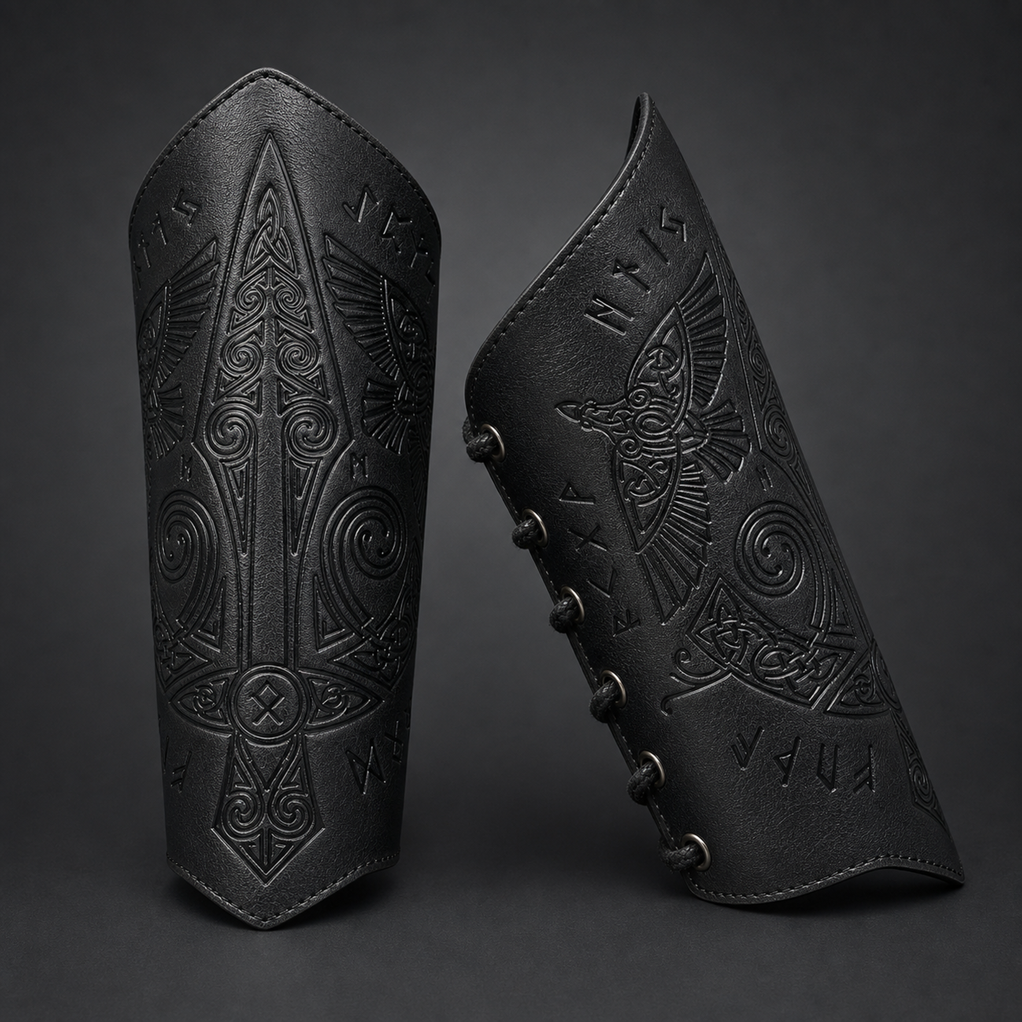 Viking Celtic Embossed Leather Bracers