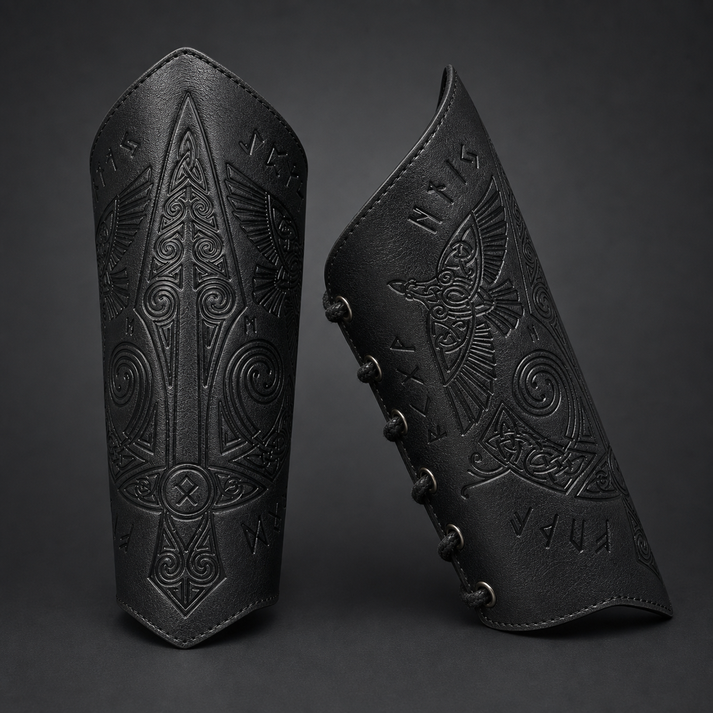 Viking Celtic Embossed Leather Bracers