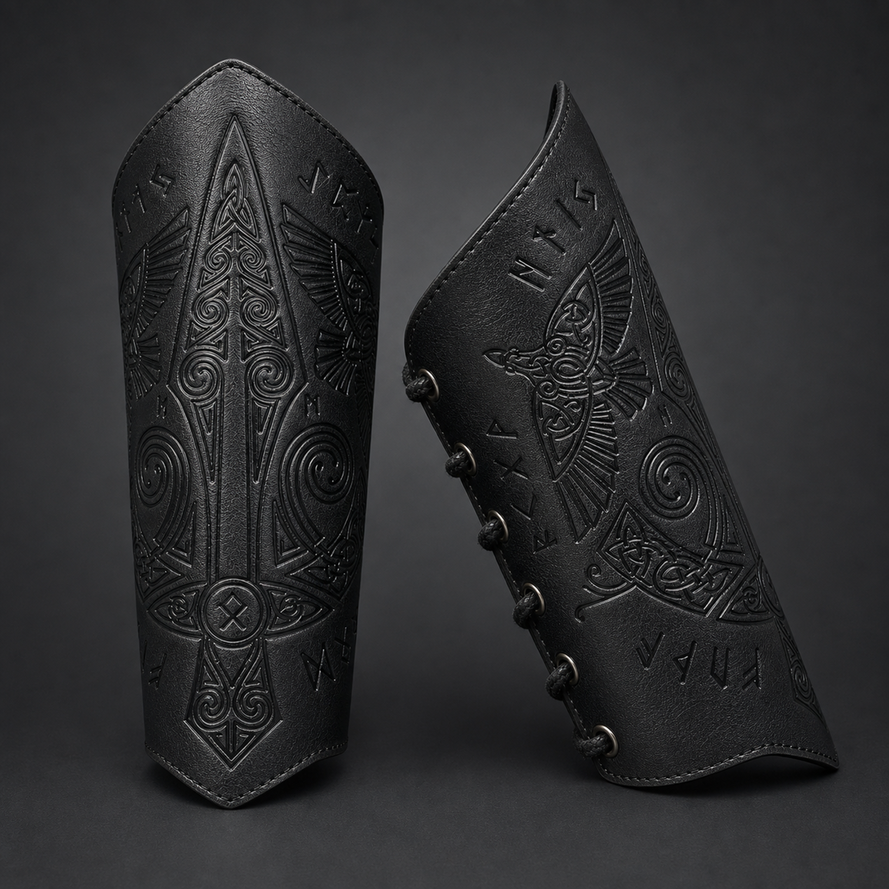 Viking Celtic Embossed Leather Bracers