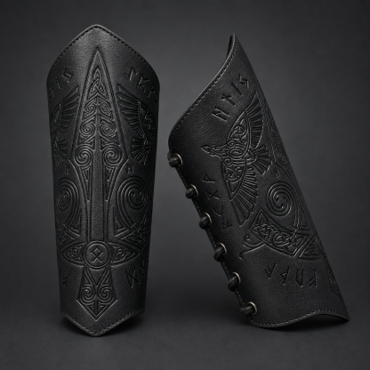 Viking Celtic Embossed Leather Bracers