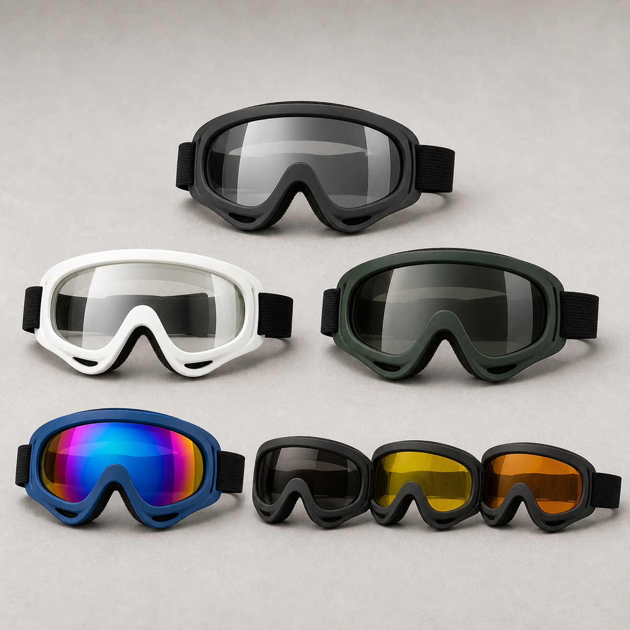 Outdoor riding goggles and included product contents