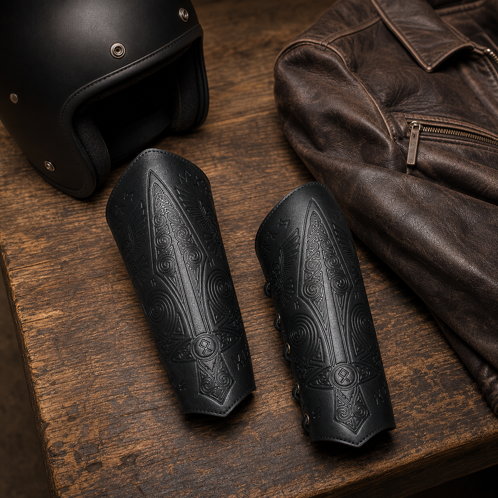 Viking Celtic Embossed Leather Bracers