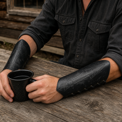 Viking Celtic Embossed Leather Bracers
