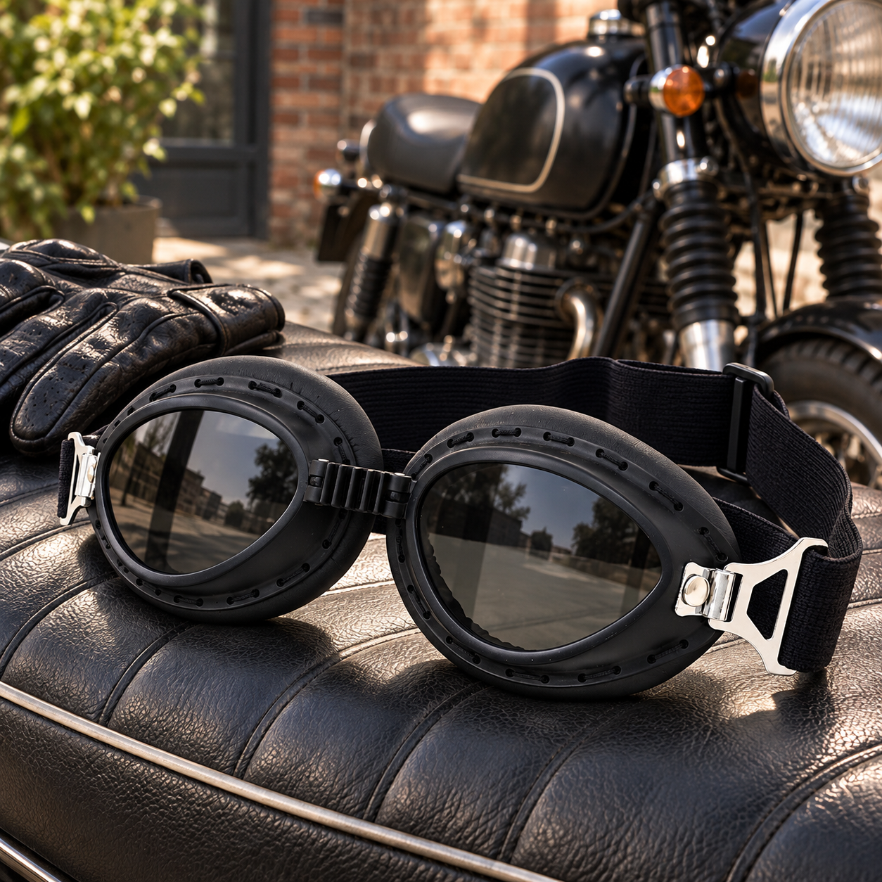 T07 Retro Motorcycle Goggles with Padded Eye Cups & Adjustable Strap