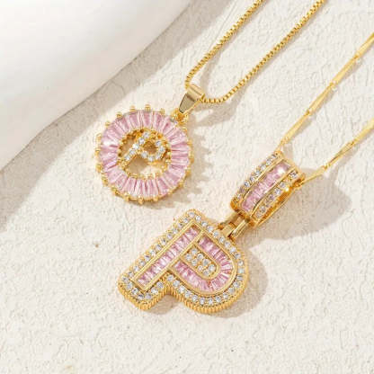 【Limit Edition Color-Pink】2 Pack - Initial Letter Pendant Necklaces