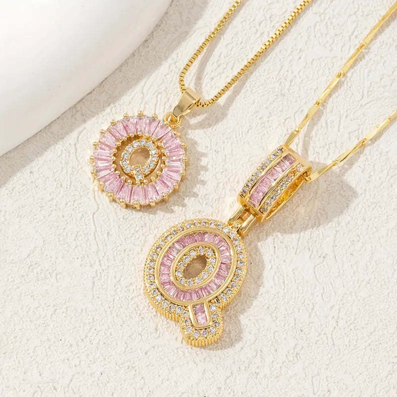 【Limit Edition Color-Pink】2 Pack - Initial Letter Pendant Necklaces