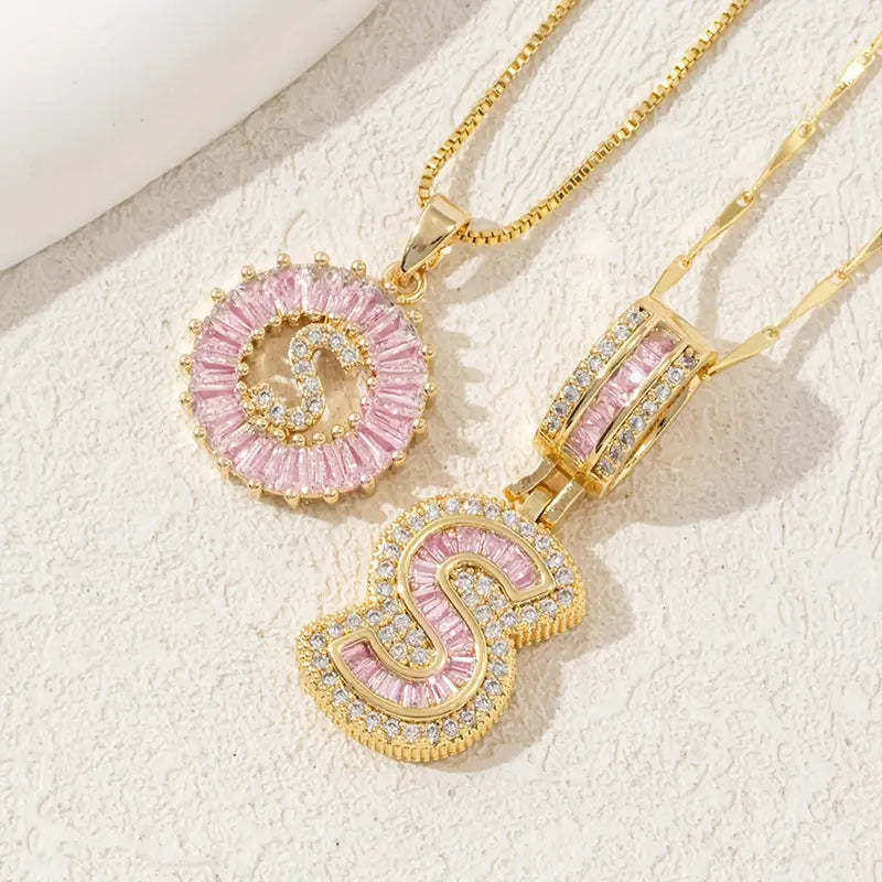 【Limit Edition Color-Pink】2 Pack - Initial Letter Pendant Necklaces