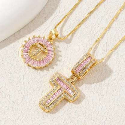 【Limit Edition Color-Pink】2 Pack - Initial Letter Pendant Necklaces