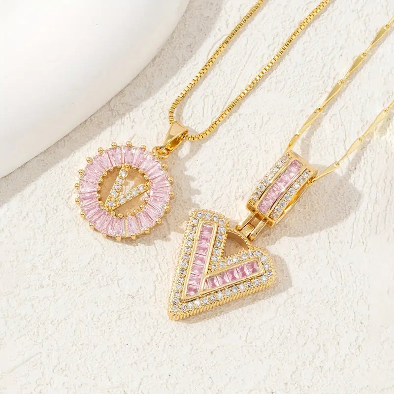 【Limit Edition Color-Pink】2 Pack - Initial Letter Pendant Necklaces