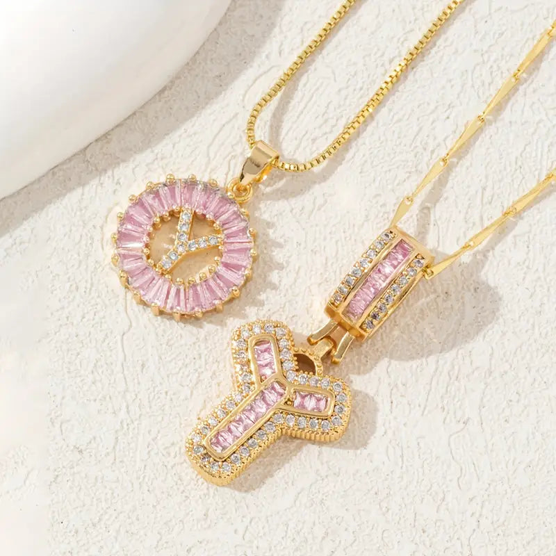 【Limit Edition Color-Pink】2 Pack - Initial Letter Pendant Necklaces